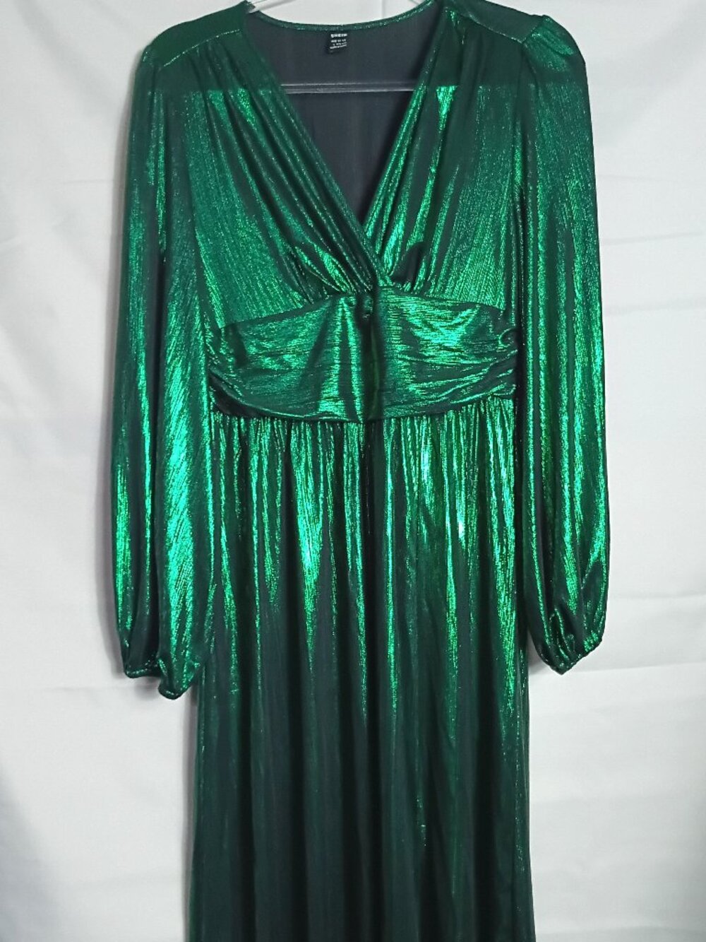 SHEIN Emerald Green Metallic Maxi Dress Long Sleeve Size L - Picture 6 of 6